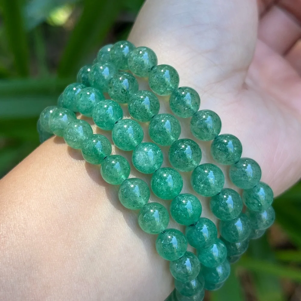 8mm stretchable flash green strawberry quartz bracelet‎